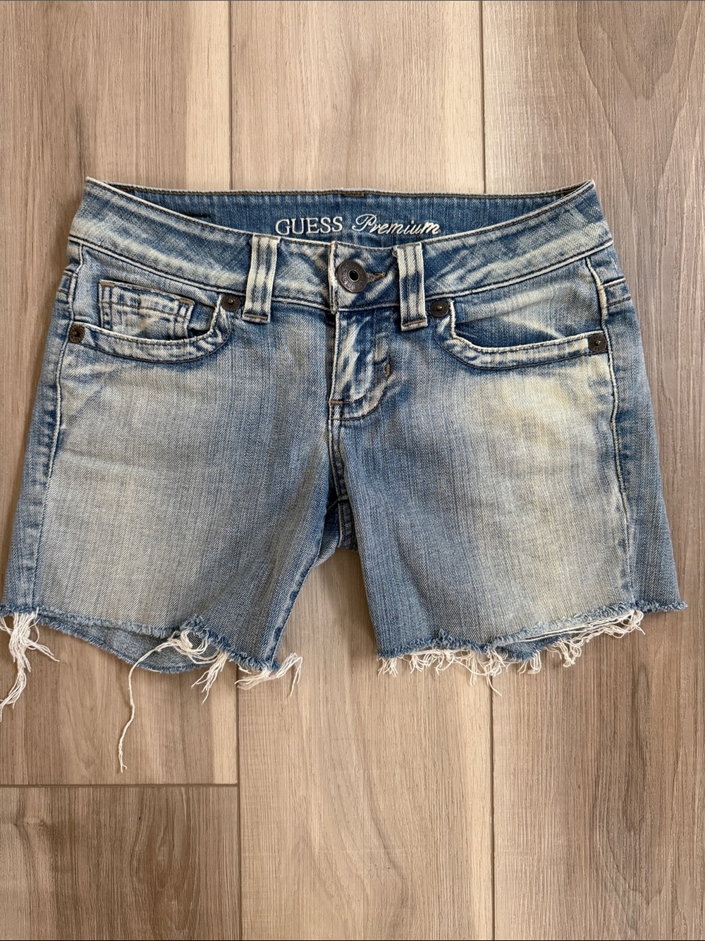 GUESS Light Blue Distressed Denim Cutoff Shorts
